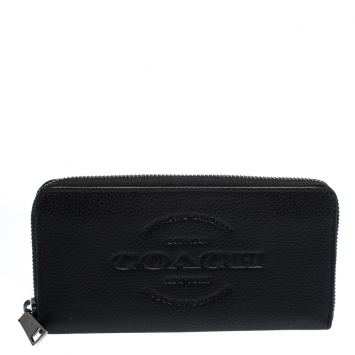 Pre Owned Coach Black Leather Accordion Zip Around Wallet