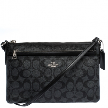 Pre Owned Coach Black Signature Coated Canvas and Leather Pop Up Crossbody Bag