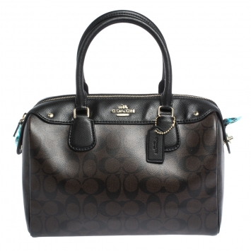 Pre Owned Coach Brown/Black Signature Coated Canvas Bennett Satchel