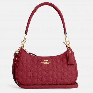 Coach Red Signature Leather Teri Shoulder Bag