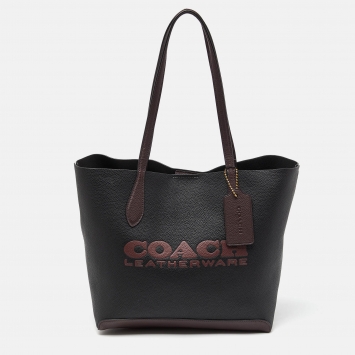 Pre Owned Coach Black/Burgundy Leather Kia Tote