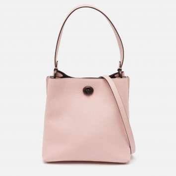 Pre Owned Coach Pink Leather Mollie 22 Bucket Bag