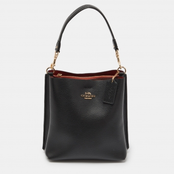 Pre Owned Coach Black Leather Mollie 22 Bucket Bag