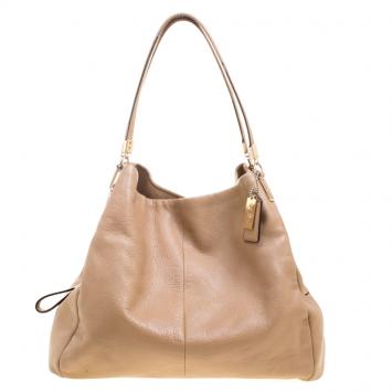 Pre Owned Coach Beige Leather Edie Shoulder Bag