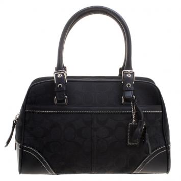 Pre Owned Coach Black Canvas and Leather Boston Bag