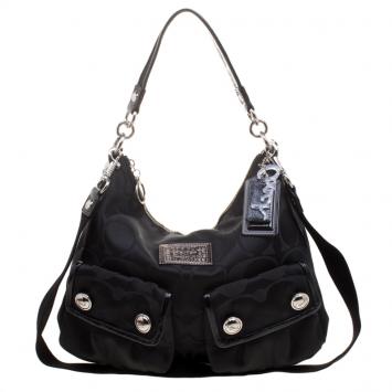 Pre Owned Coach Black Fabric Poppy Crossbody Bag 