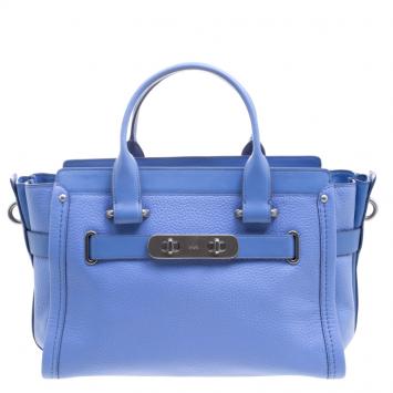 Pre Owned Coach Corn Flower Blue Leather Swagger 27 Tote