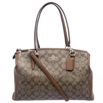 Pre Owned Coach Beige/Brown Coated Canvas and Leather Sig Christie Cryll Satchel