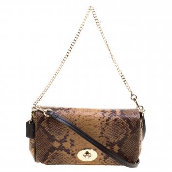 Pre Owned Coach Brown Python Embossed Leather Mini Ruby Crossbody Bag