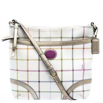 Pre Owned Coach Multicolor Tattersall Coated Canvas Crossbody Bag
