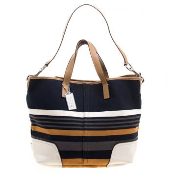 Pre Owned Coach Multicolor Fabric and Leather Tote