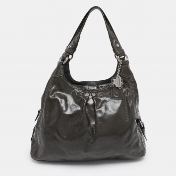 Pre Owned Coach Dark Green Patent Leather Madison Maggie Shoulder Bag