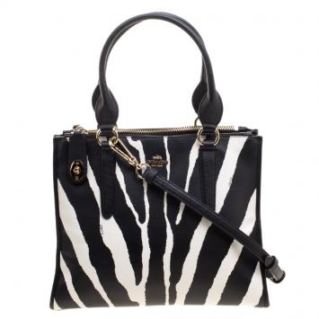 Pre Owned Coach Zebra Print Leather Crosby Carryall Tote