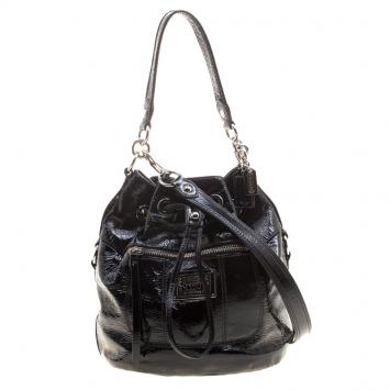 Pre Owned Coach Black Patent Leather Drawstring Bucket Bag