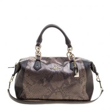 Pre Owned Coach Brown Python Embossed Leather Tote