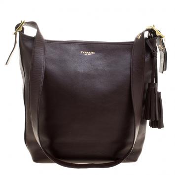 Pre Owned Coach Dark Brown Leather Tassel Crossbody Bag