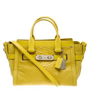 Pre Owned Coach Yellow Python Embossed Leather Swagger 27 Tote