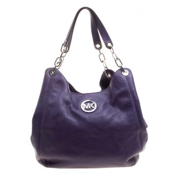 Pre Owned Michael Kors Purple Leather Fulton Shoulder Bag