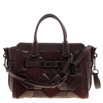Pre Owned Coach Maroon Quilted Leather Swagger Canyon Satchel