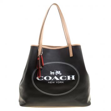 Pre Owned Coach Black Coated Canvas and Leather Metro Horse Carriage Shopper Tote