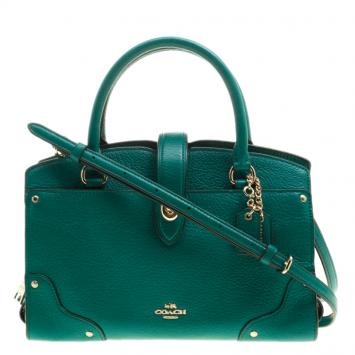 Pre Owned Coach Green Pebbled Leather Mercer 24 Satchel