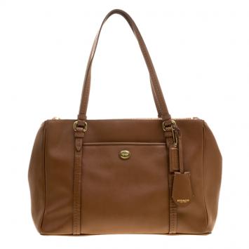 Pre Owned Coach Brown Saffiano Leather Satchel