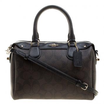 Pre Owned Coach Brown/Black Signature Canvas Mini Bennett Satchel