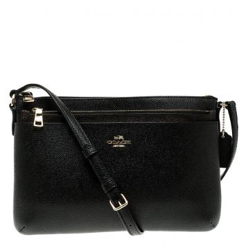 Pre Owned Coach Black Leather Journal Crossbody Bag