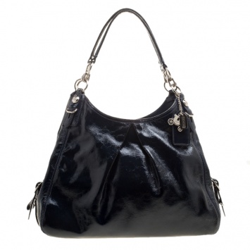 Pre Owned Coach Navy Blue Patent Leather Maggie Shoulder Bag