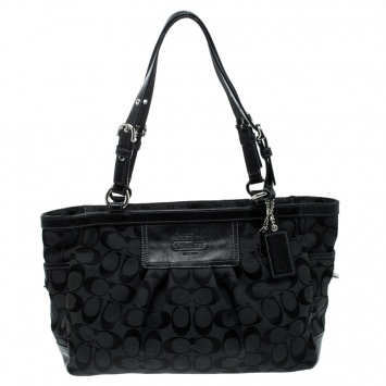 Pre Owned Coach Black Canvas Signature Tote