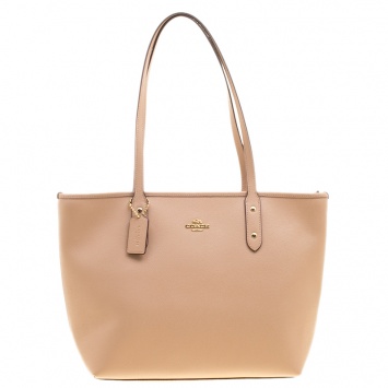 Pre Owned Coach Peach Leather City Zip Tote