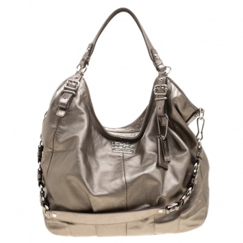 Pre Owned Coach Metallic Beige Leather Shoulder Bag