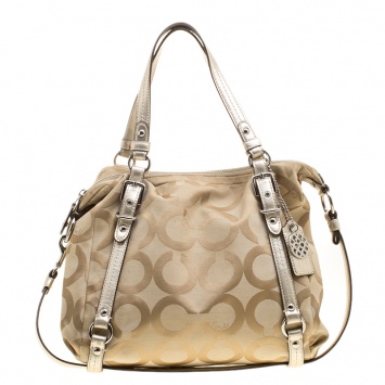 Pre Owned Coach Beige Signature Canvas Shoulder Bag
