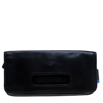 Pre Owned Coach Black Leather Foldover Clutch