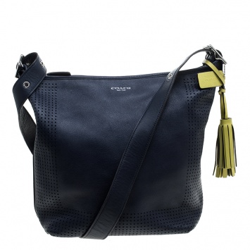 Pre Owned Coach Blue Perforated Leather Hobo