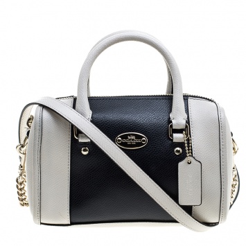 Pre Owned Coach Off White/Black Leather Crossbody Bag