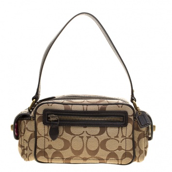 Pre Owned Coach Beige/Black Signature Canvas Box bag