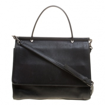 Pre Owned Coach Black Leather Willis Dowel Top Handle Bag