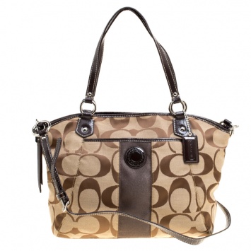 Pre Owned Coach Beige/Brown Signature Canvas Persimmon Tote