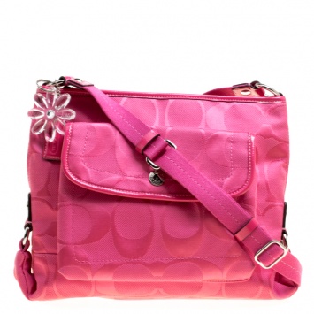 Pre Owned Coach Pink Signature Canvas Messenger Bag
