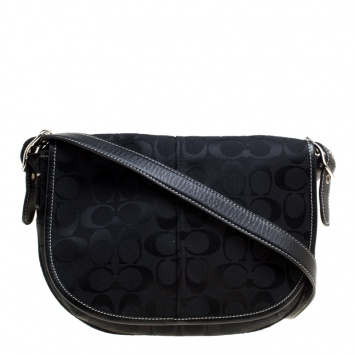Pre Owned Coach Black Signature Canvas Crossbody Bag