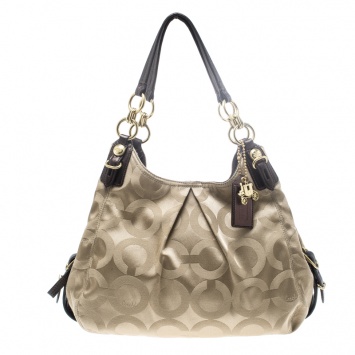 Pre Owned Coach Beige Canvas and Leather Maggie Shoulder Bag