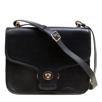 Pre Owned Coach Black Leather Crossbody Bag