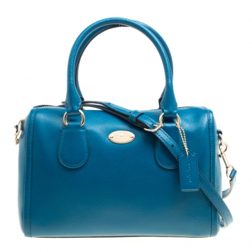Pre Owned Coach Turquoise Leather Baby Bennett Top Handle Bag