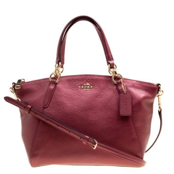 Pre Owned Coach Red Metallic Leather Small Kelsey Top Handle bag