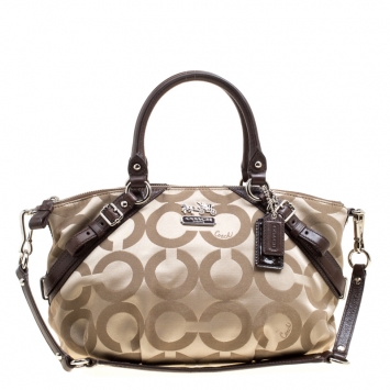 Pre Owned Coach Beige/Brown Canvas and Leather Sopia Top Handle Bag