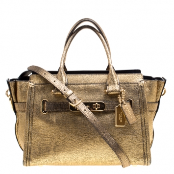 Pre Owned Coach Gold Leather Swagger 27 Carryall Top Handle Bag