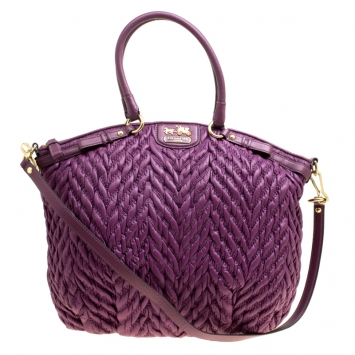 Pre Owned Coach Purple Matelasse Nylon Top Handle Bag