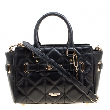 Pre Owned Coach Black Quilted Leather Mini Blake Top Handle Bag