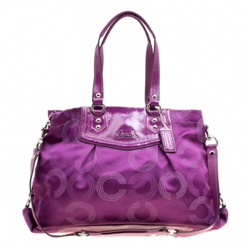 Pre Owned Coach Purple Fabric and Patent Leather Ashley Tote